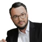 Retrato ilustrativo de un hombre con gafas y traje
